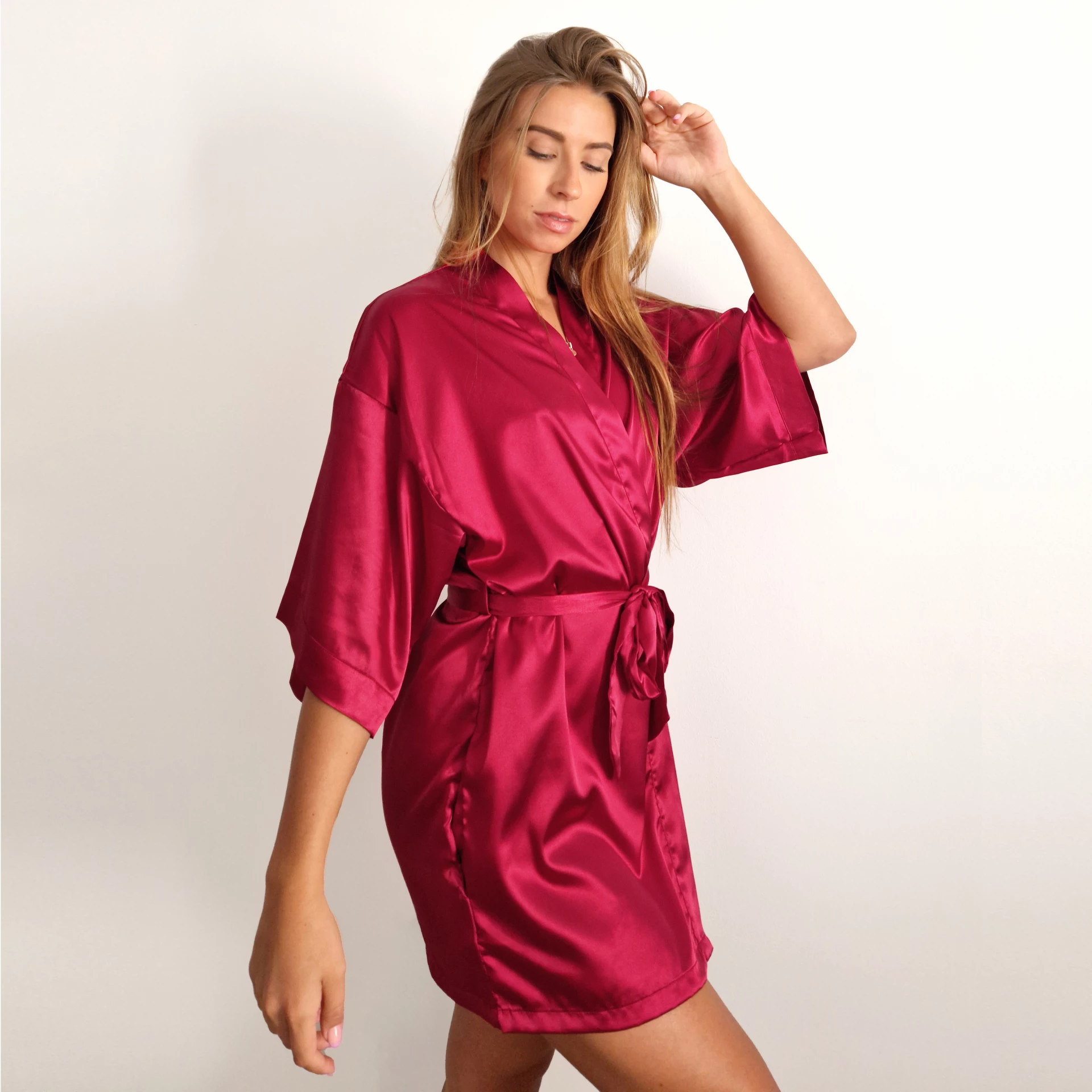 Kimono Satijn Ijmuiden Donkerrood - Afbeelding 3