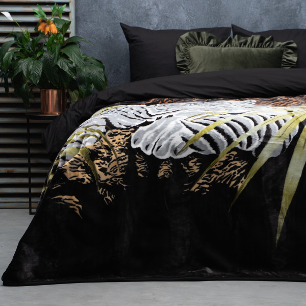 Embossed deken Snow tiger Zwart